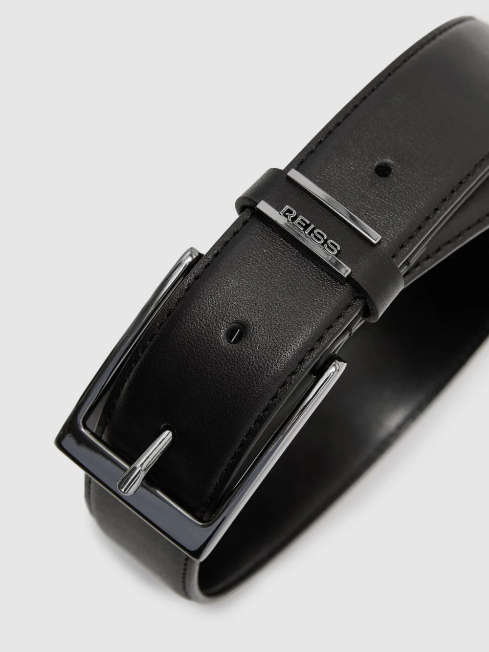 Reiss Black Leather Logo-detail Belt, view 3