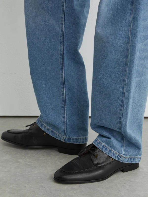 Reiss Black Leather Low-profile Boat Shoes