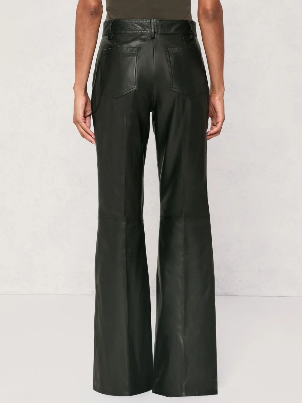 Reiss Black Leather Patch-pocket Flared Trousers, view 4