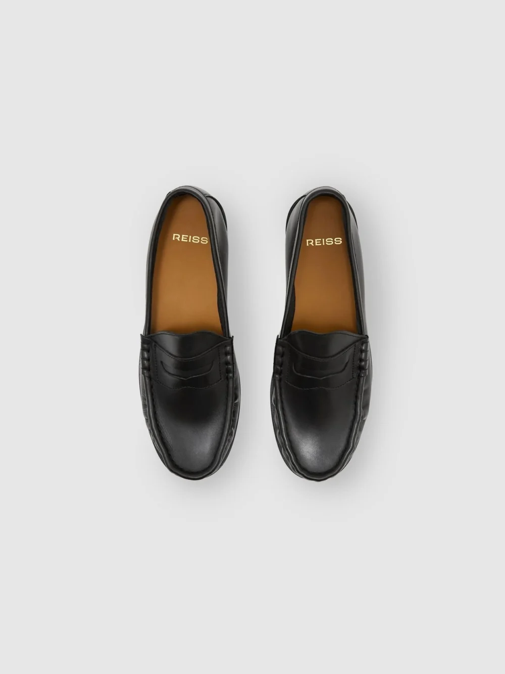 Reiss Black Leather Penny Loafers, view 3