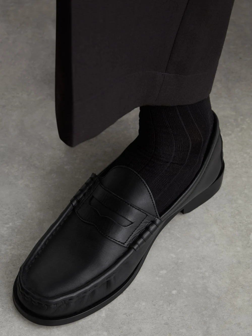 Reiss Black Leather Penny Loafers, view 4