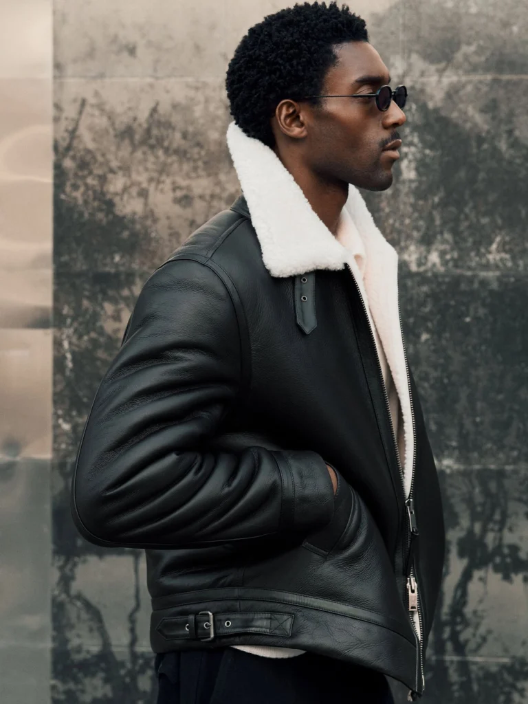 Reiss Black Leather Shearling-lined Jacket