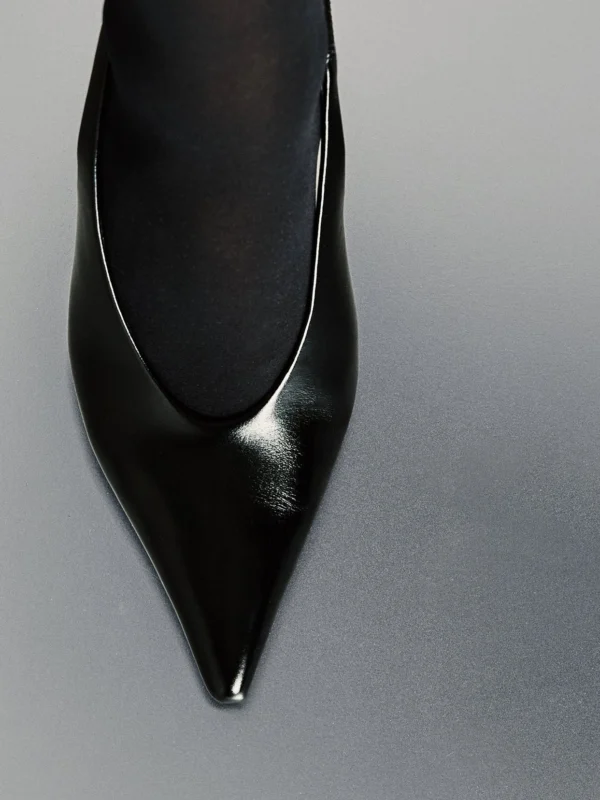 Reiss Black Leather Slingback Mid-heel Court Shoes