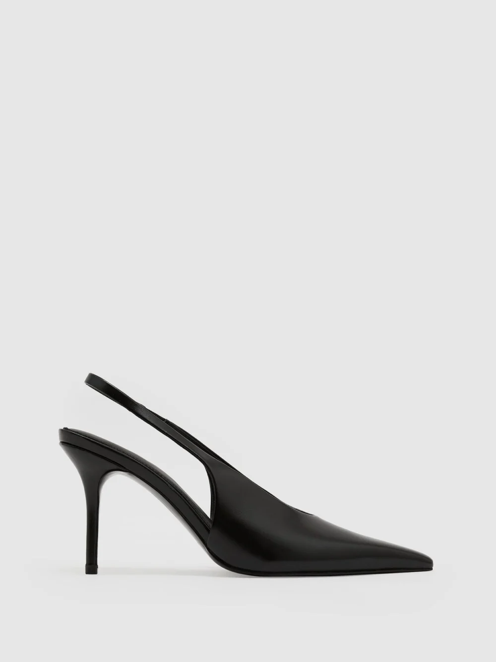 Reiss Black Leather Slingback Mid-heel Court Shoes, view 2