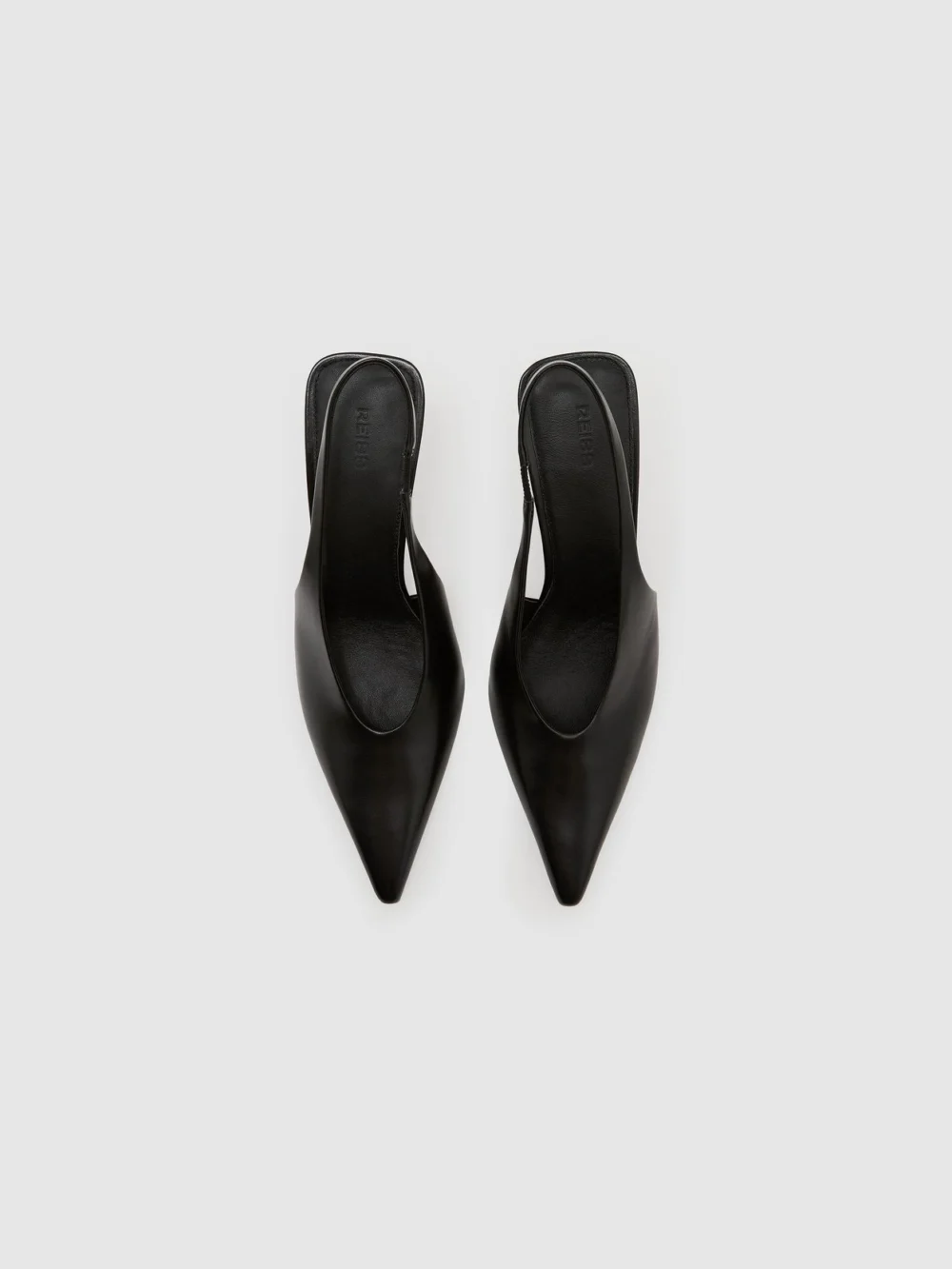 Reiss Black Leather Slingback Mid-heel Court Shoes, view 3