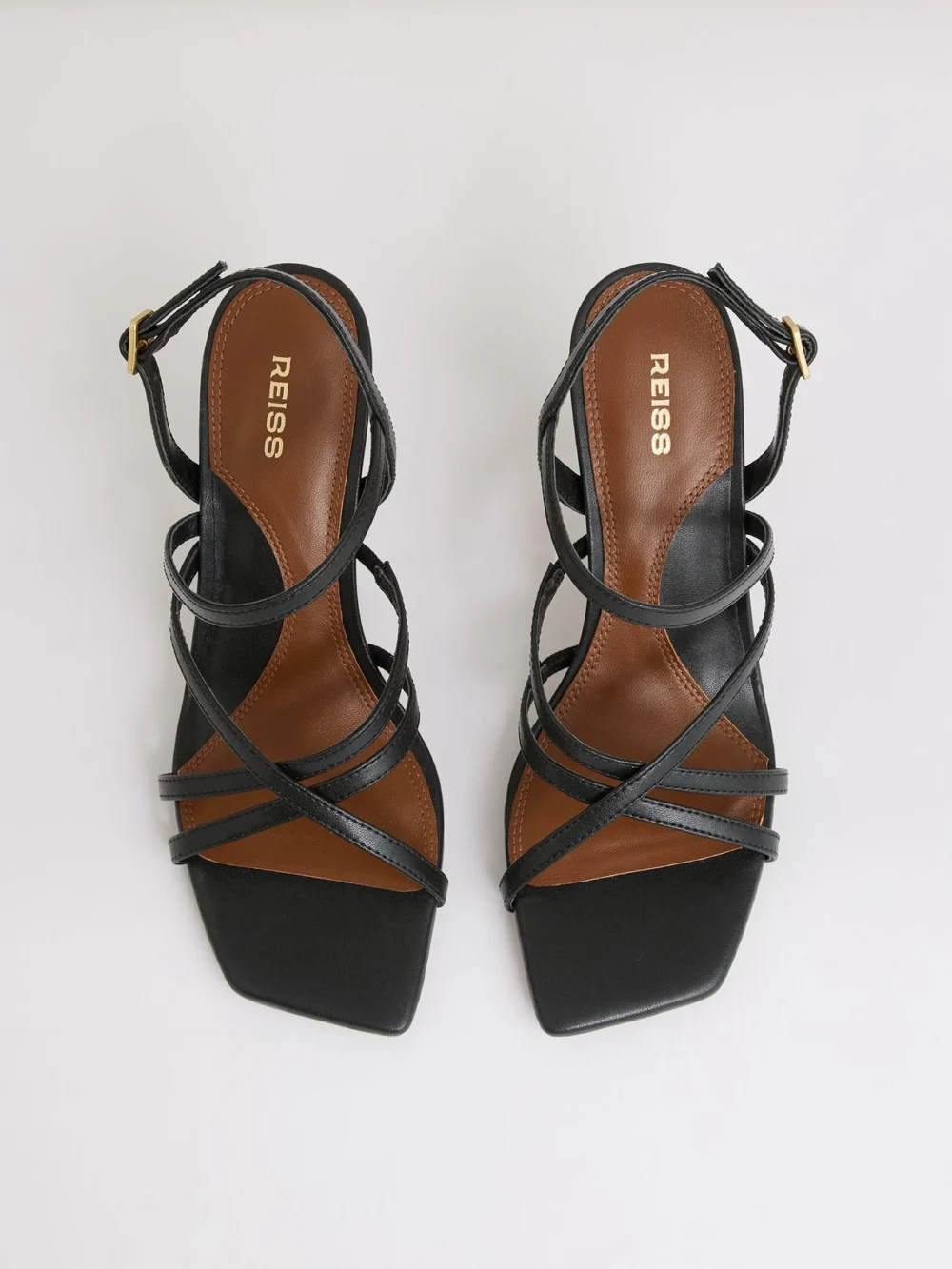 Reiss Black Leather Strappy Stiletto Sandals, view 3