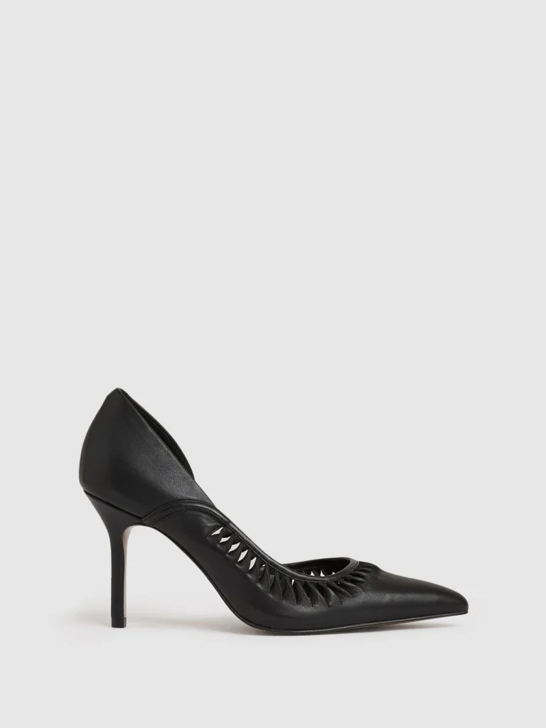 Reiss Black Leather Twist Detail Court Shoes