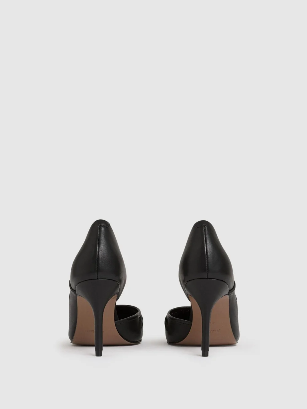 Reiss Black Leather Twist Detail Court Shoes, view 4
