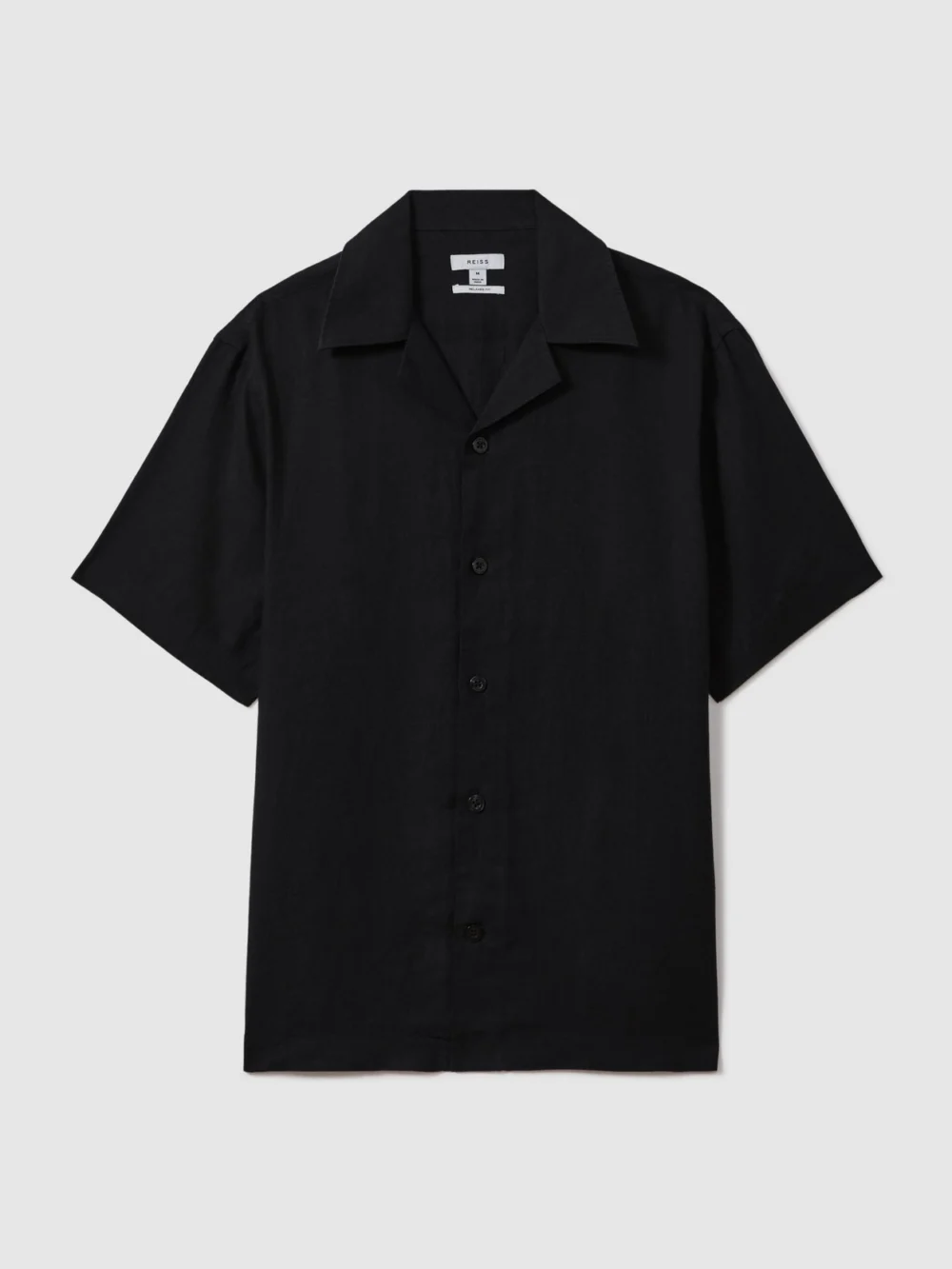 Reiss Black Linen Cuban-collar Shirt