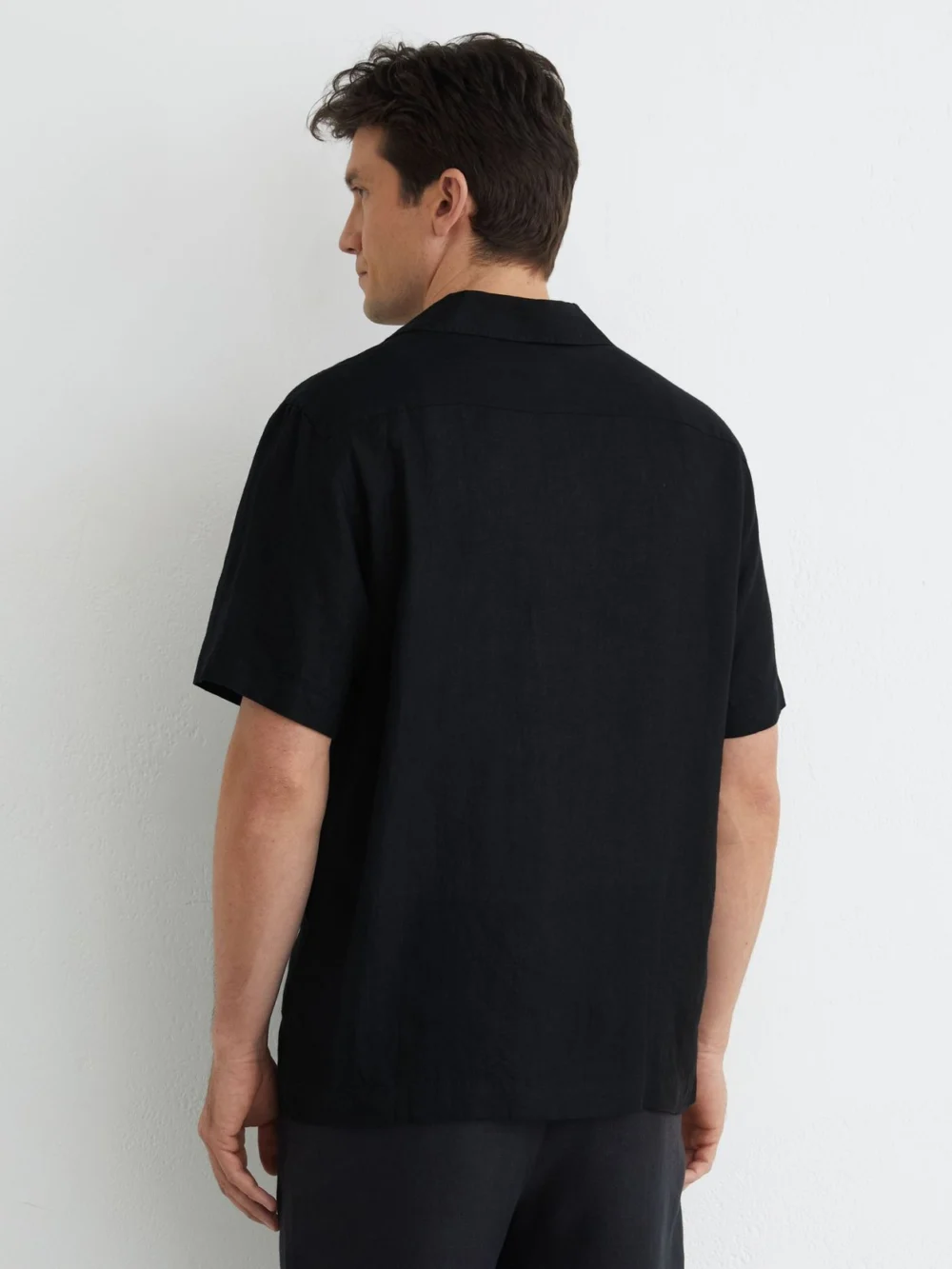 Reiss Black Linen Cuban-collar Shirt, view 3