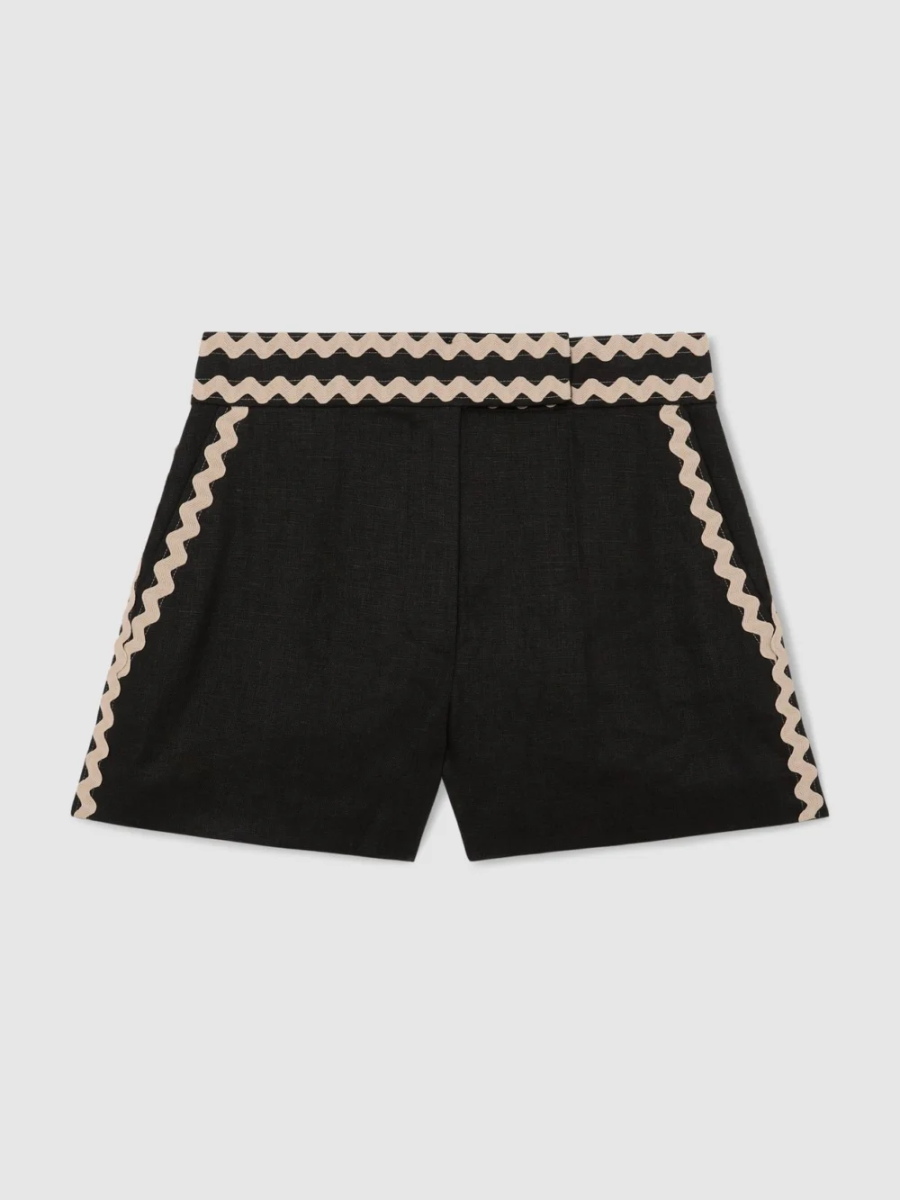 Reiss Black Linen Wave-trim Shorts, view 2