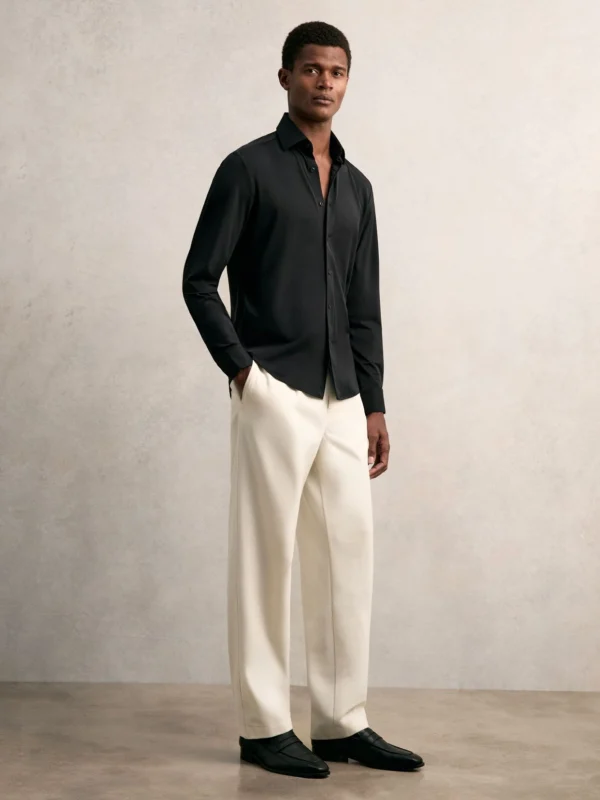 Reiss Black Long-sleeve Slim-fit Travel Shirt