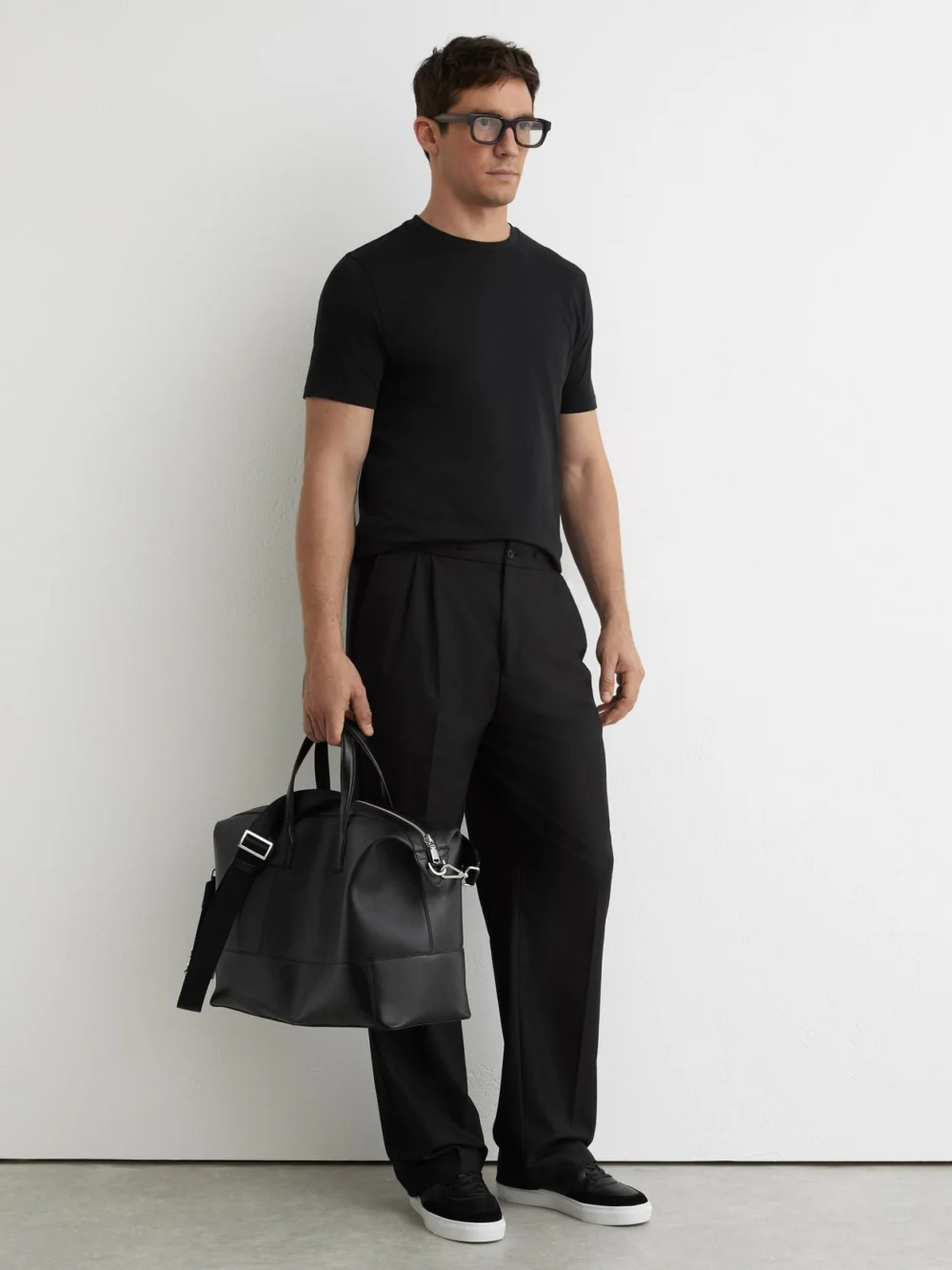 Reiss Black Marl Cotton-blend Tailored-fit T-shirt, view 4
