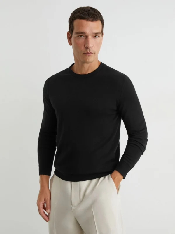 Reiss Black Merino Wool Crew-neck Jumper