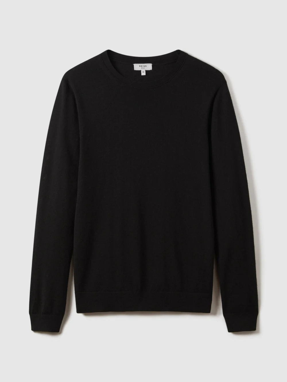 Reiss Black Merino Wool Crew-neck Jumper, view 2