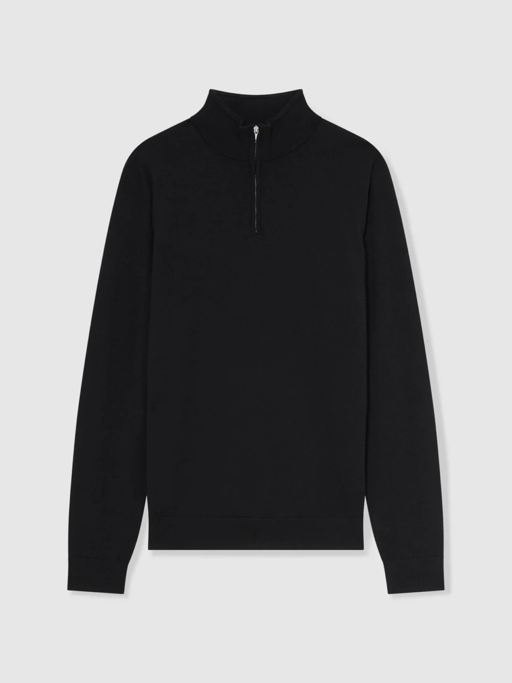 Reiss Black Merino Wool Half-zip Jumper, view 2