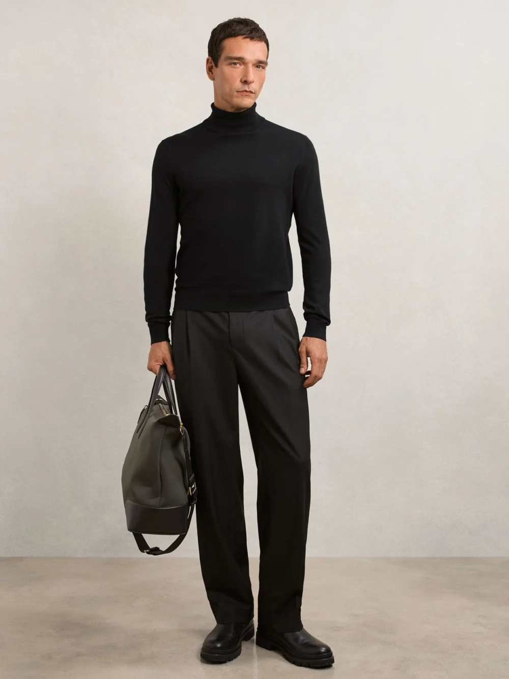Reiss Black Merino Wool Roll-neck Jumper