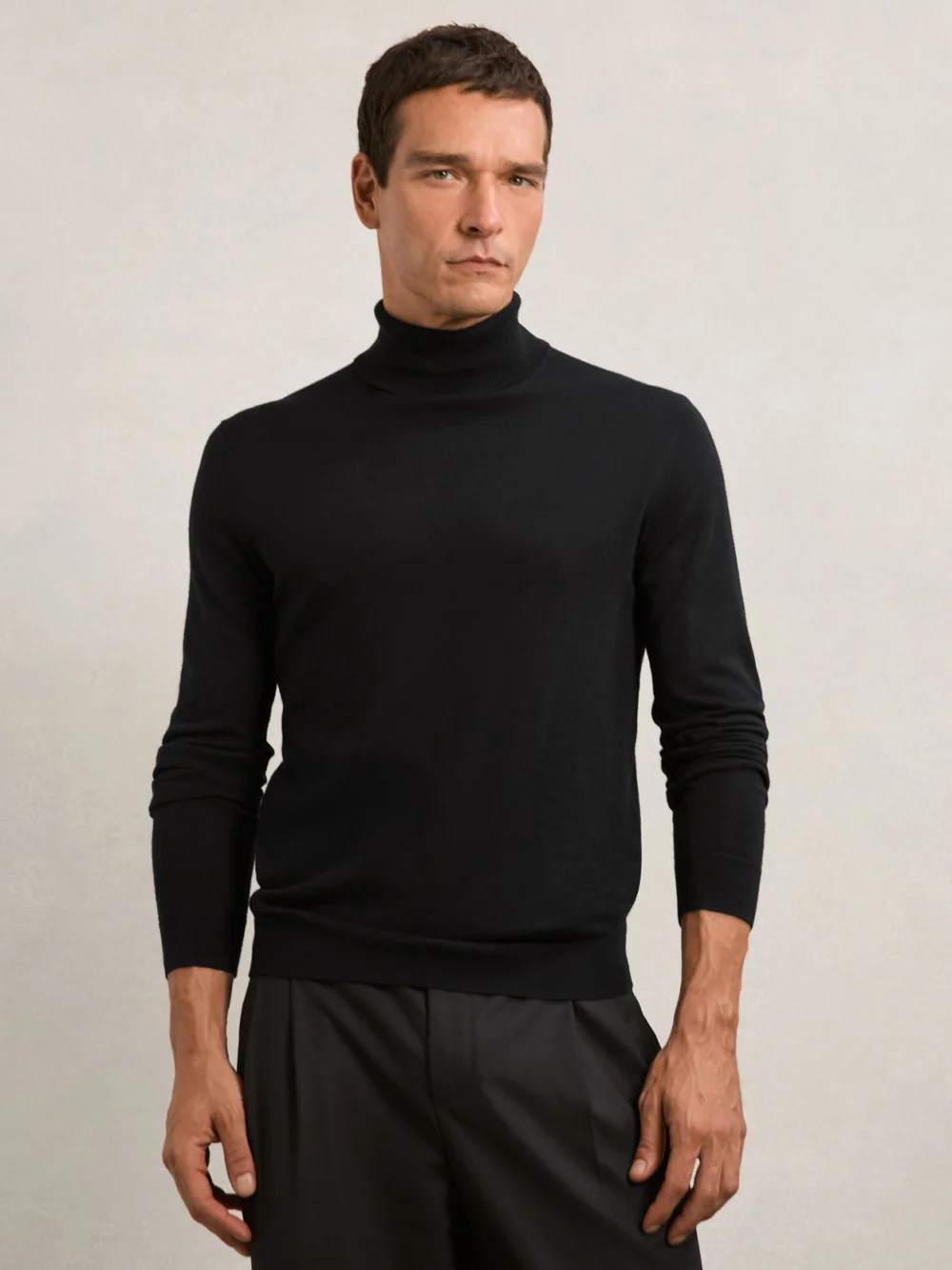 Reiss Black Merino Wool Roll-neck Jumper, view 3