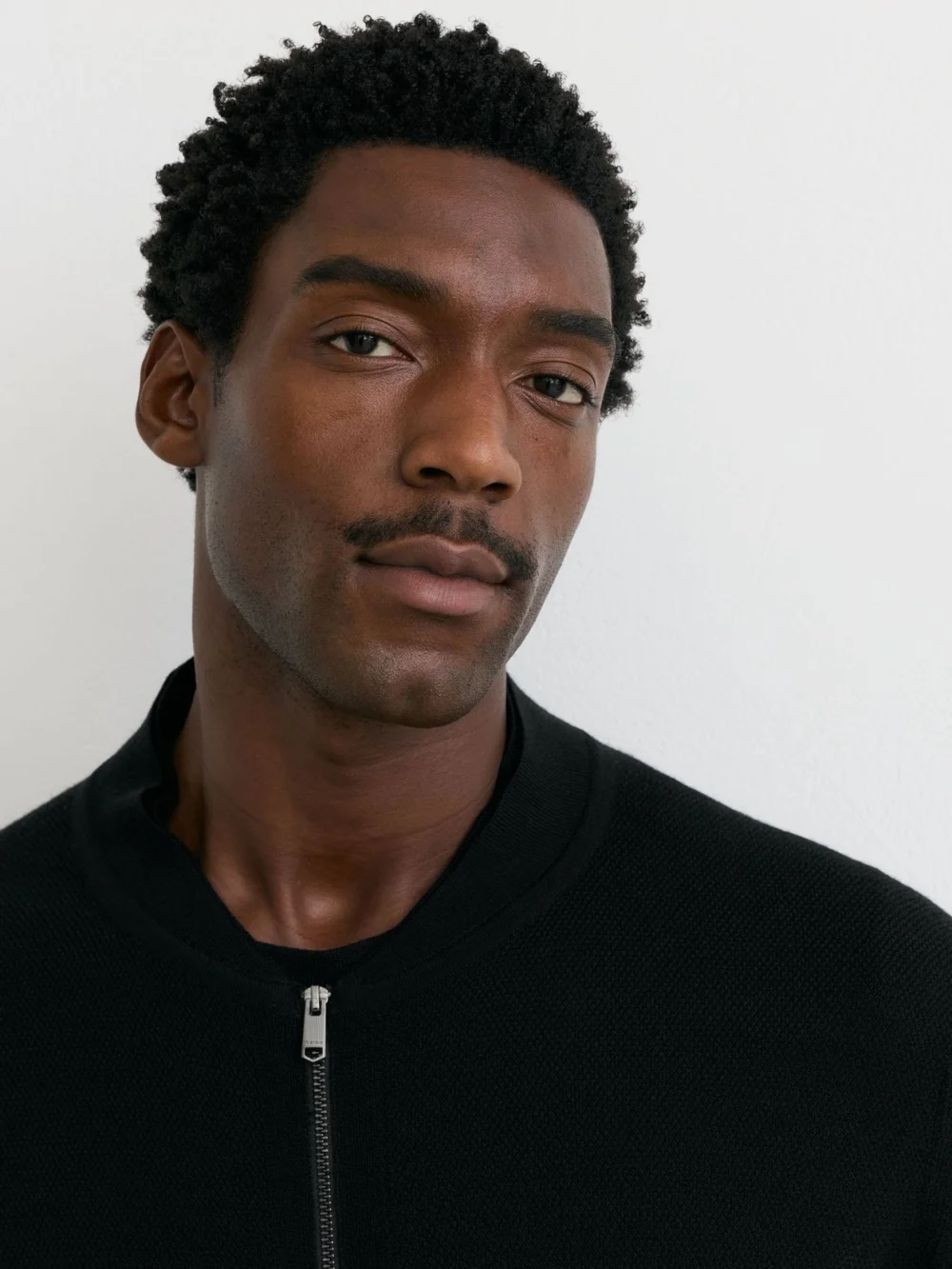 Reiss Black Merino Wool Textured Bomber Cardigan, view 4