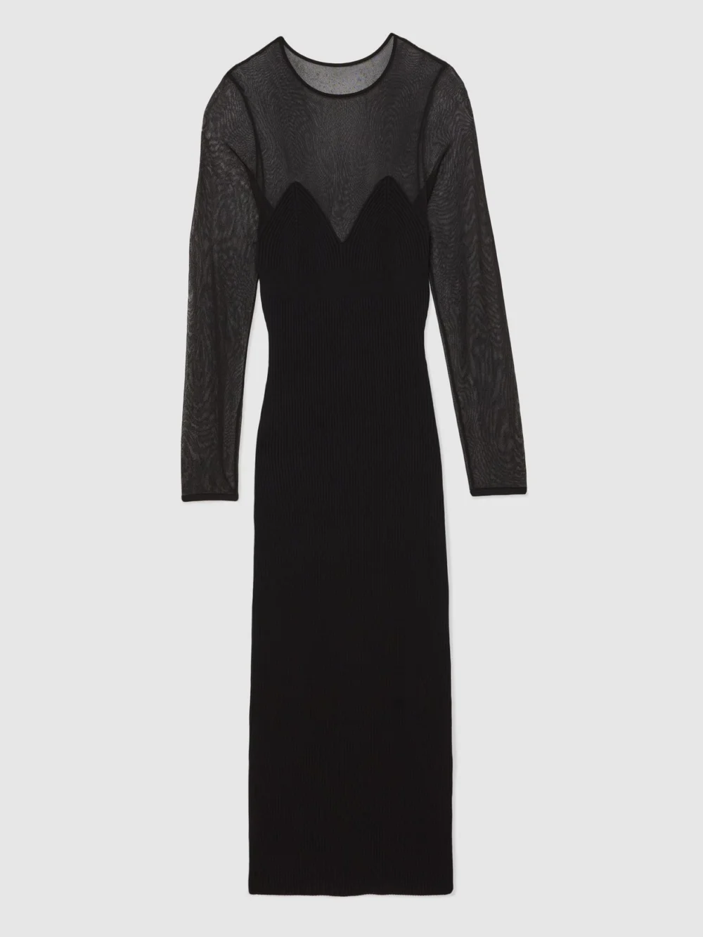 Reiss Black Mesh Rib-Knit Sweetheart Midi Dress, view 2