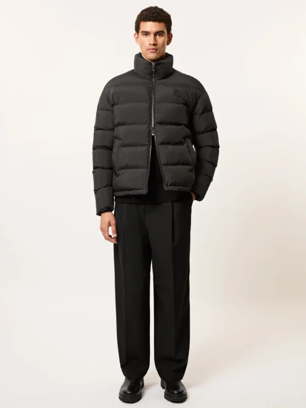 Reiss Black Monogram Quilted Relaxed Puffer Jacket