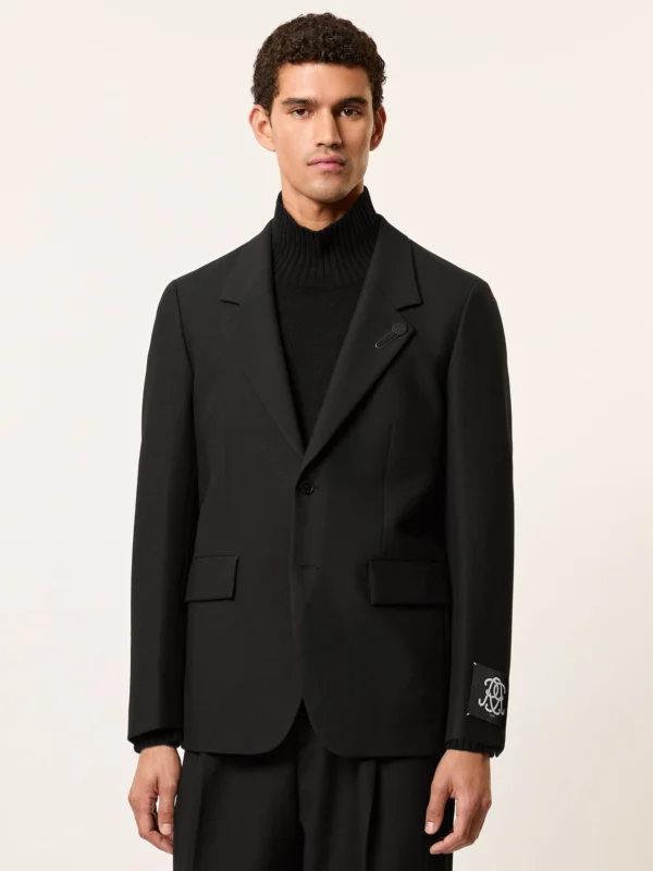 Reiss Black Monogram Relaxed Single-breasted Blazer