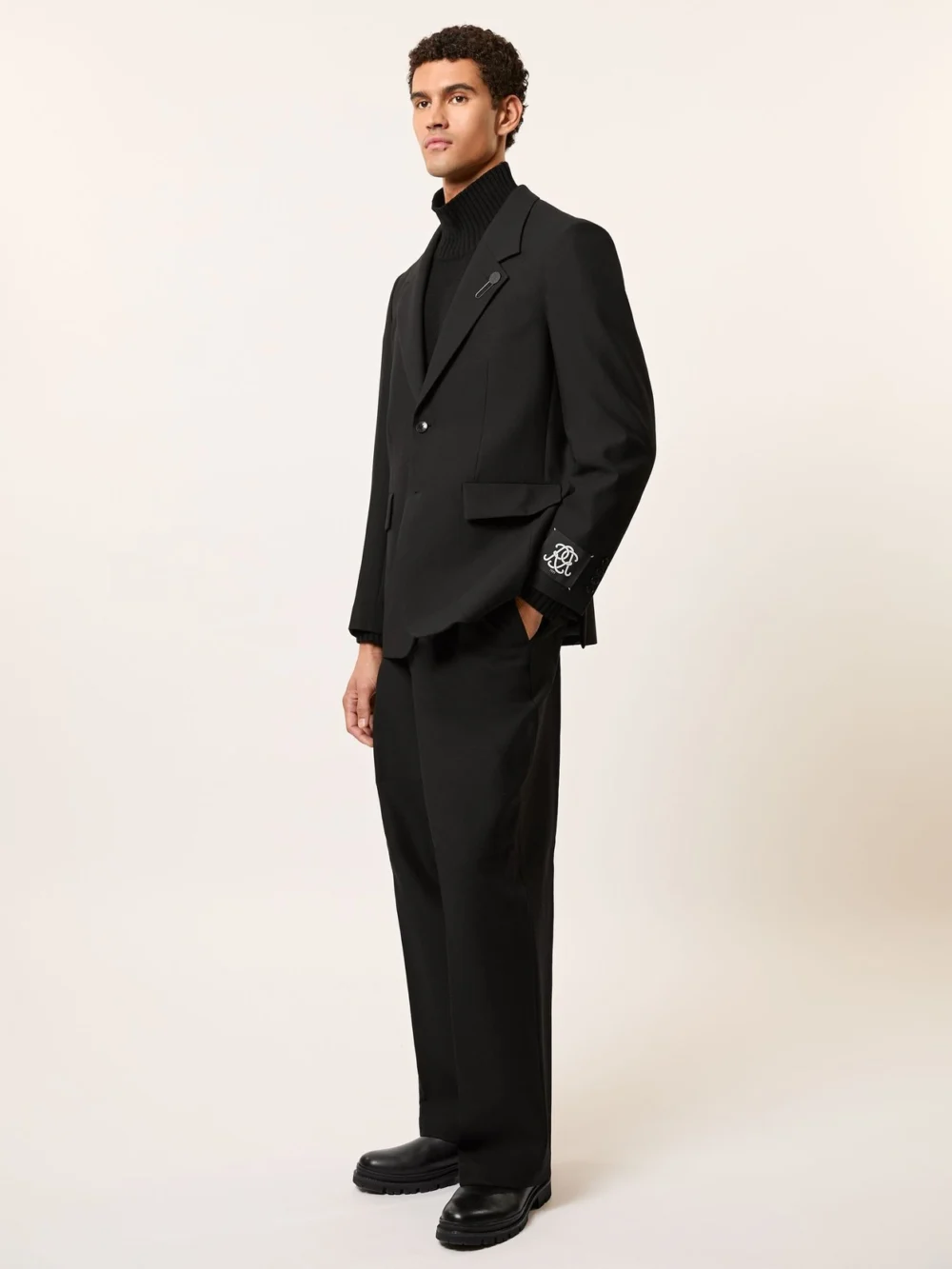 Reiss Black Monogram Relaxed Single-breasted Blazer, view 3