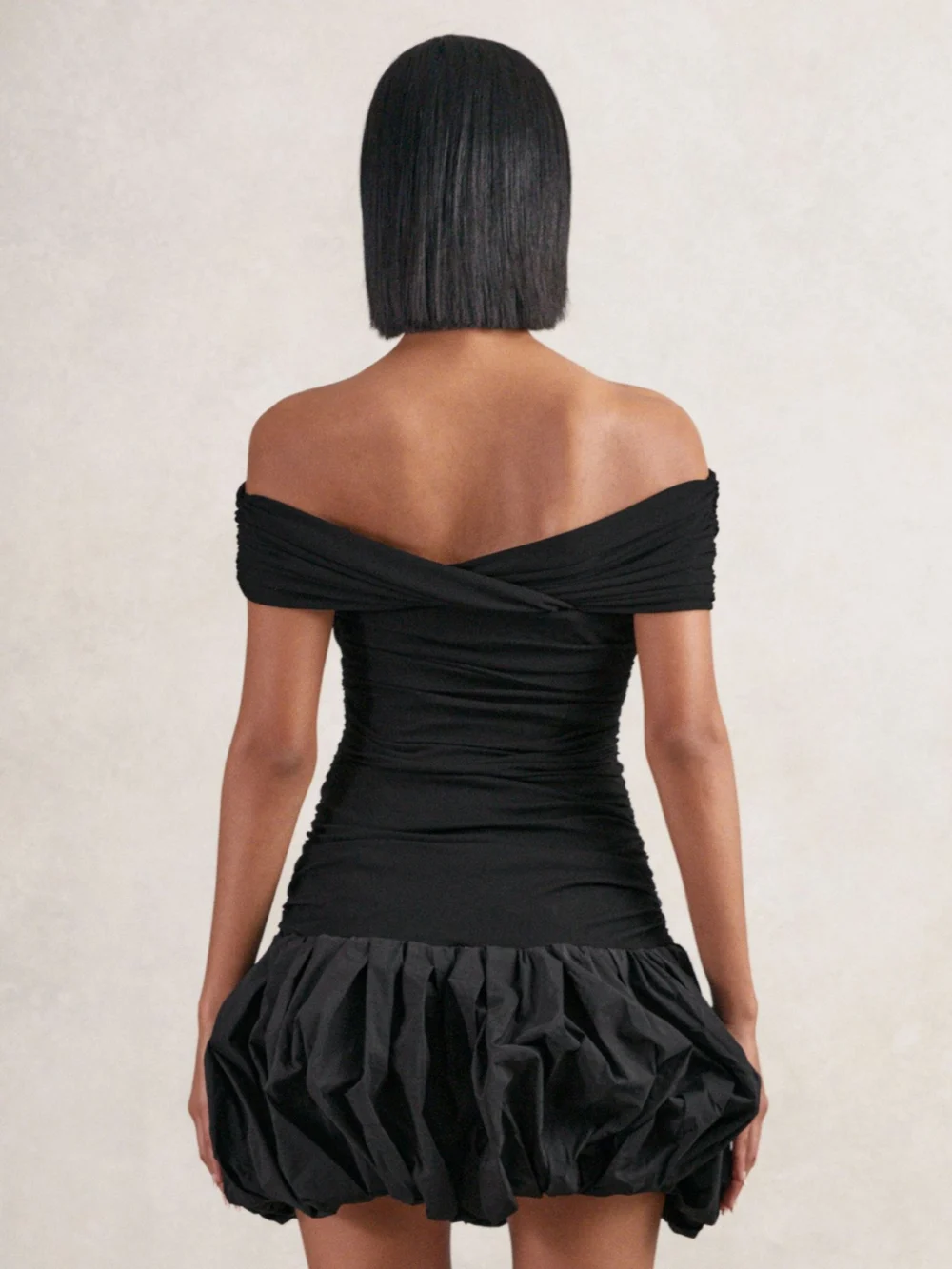 Reiss Black Off-shoulder Puffball Mini Dress, view 4