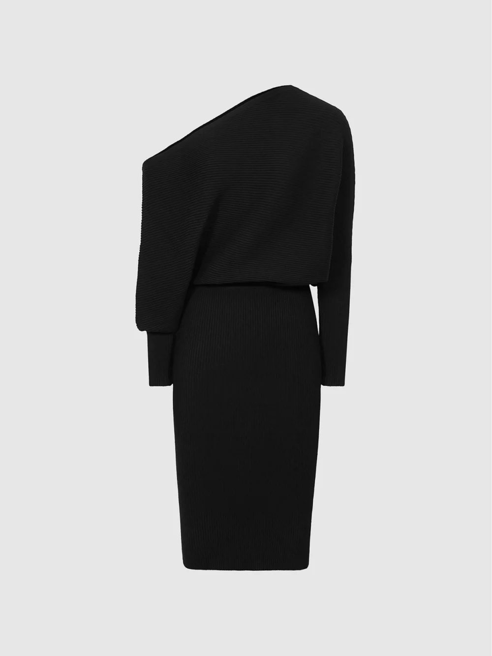 Reiss Black Off-the-shoulder Ribbed Midi Dress, view 6