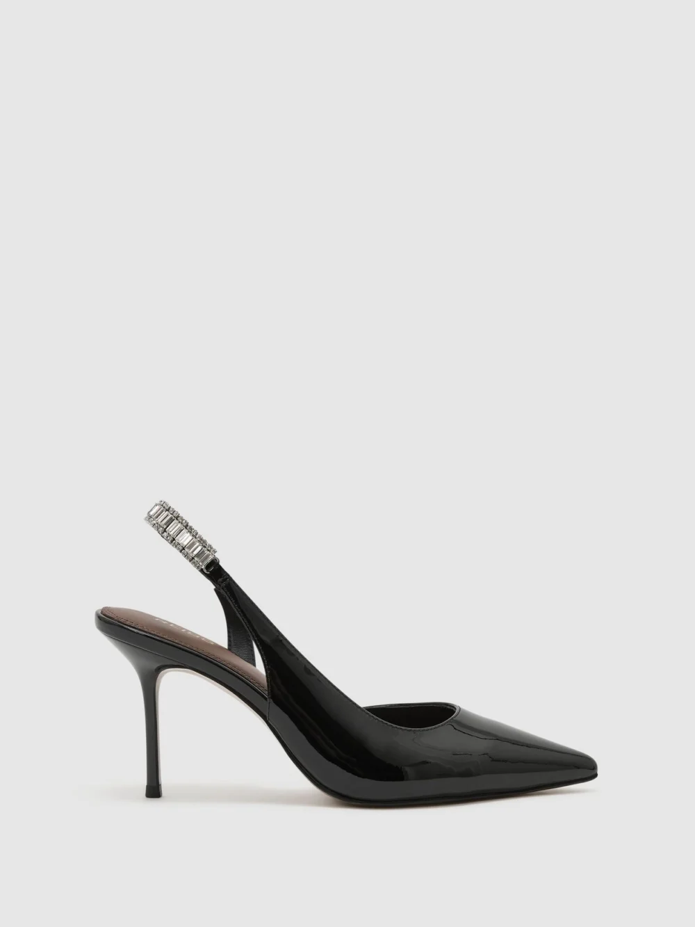 Reiss Black Patent Leather Crystal-slingback Court Shoes, view 2