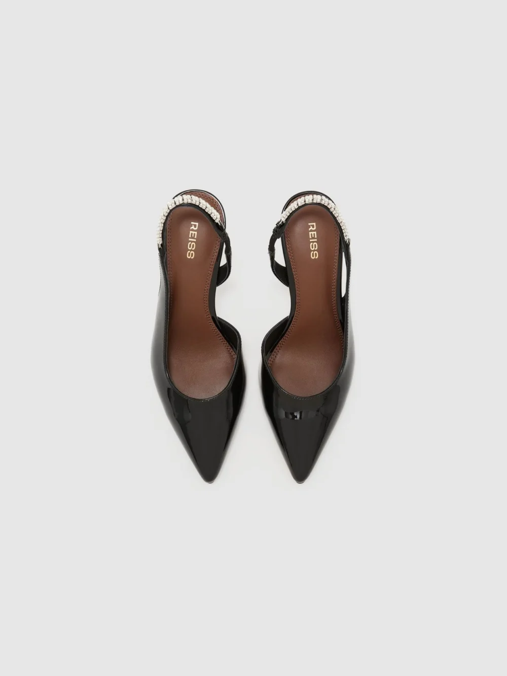 Reiss Black Patent Leather Crystal-slingback Court Shoes, view 3