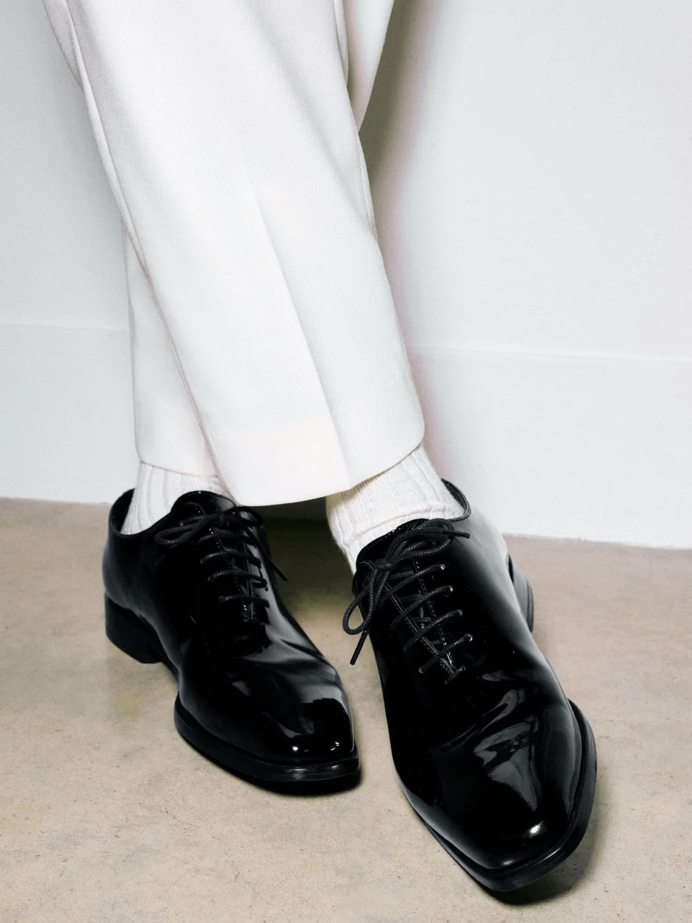 Reiss Black Patent Leather Lace-up Wholecut Oxford Shoes