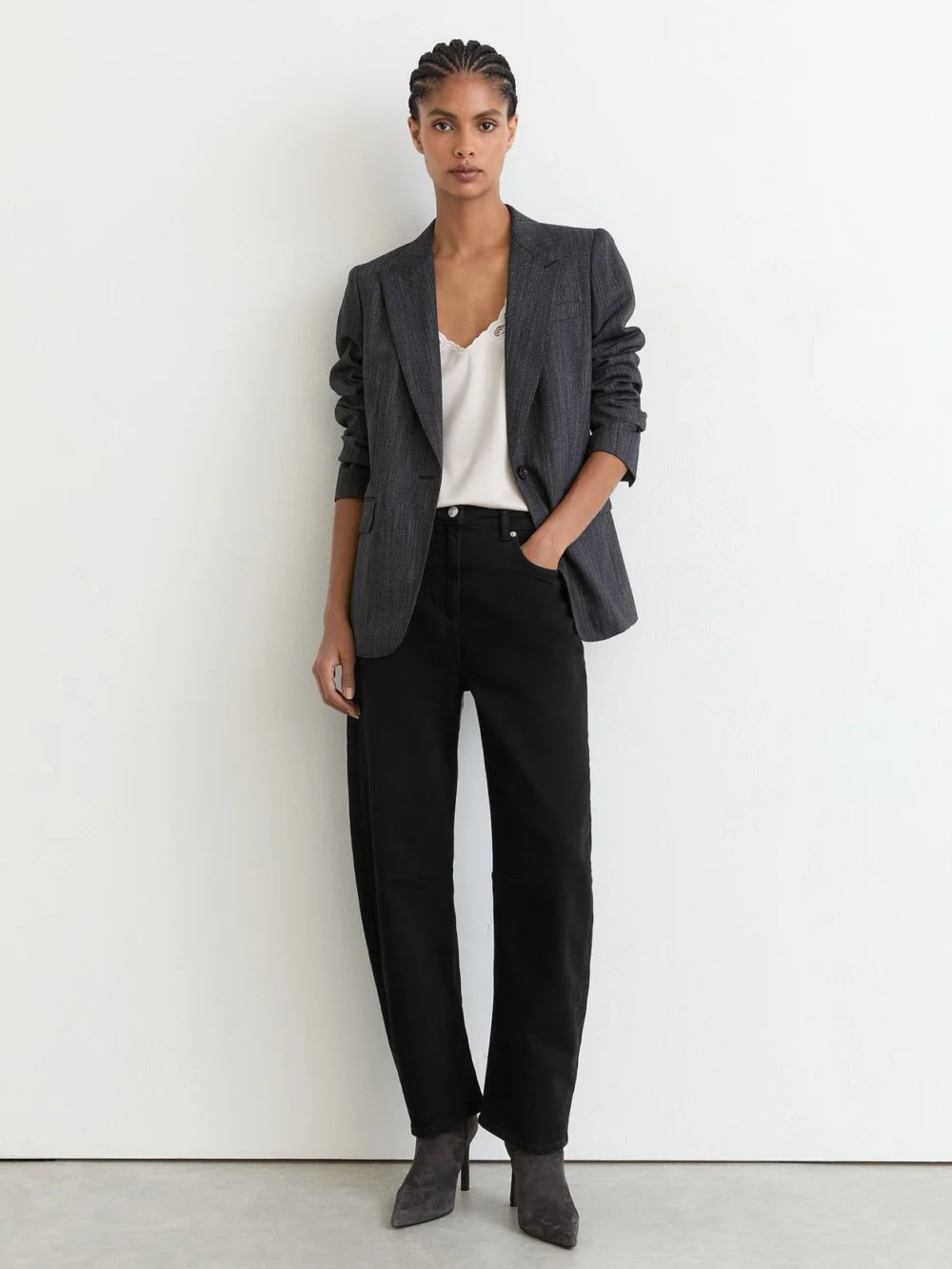 Reiss Black Petite Barrel-leg Jeans
