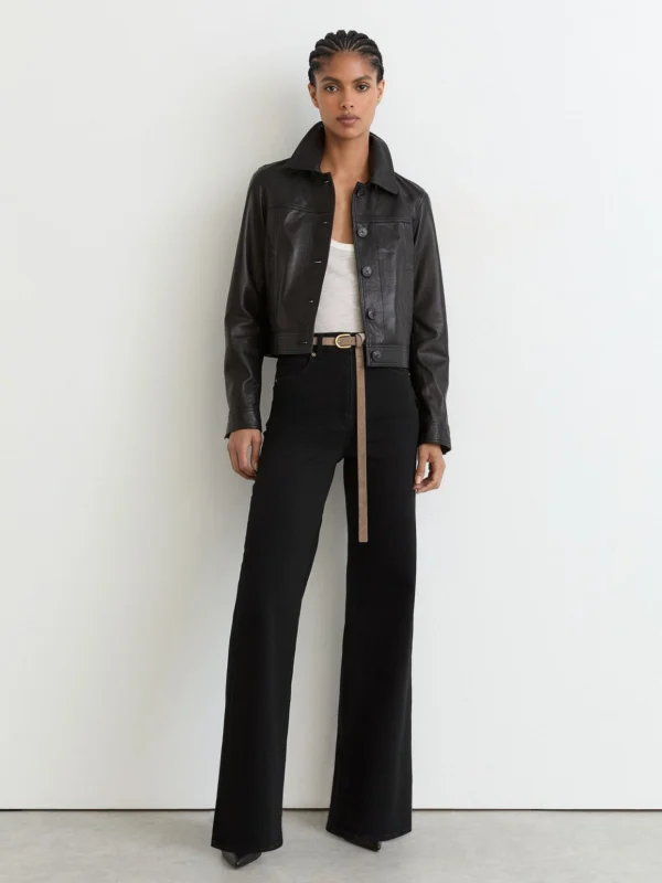 Reiss Black Petite Cotton- Wide-leg Jeans