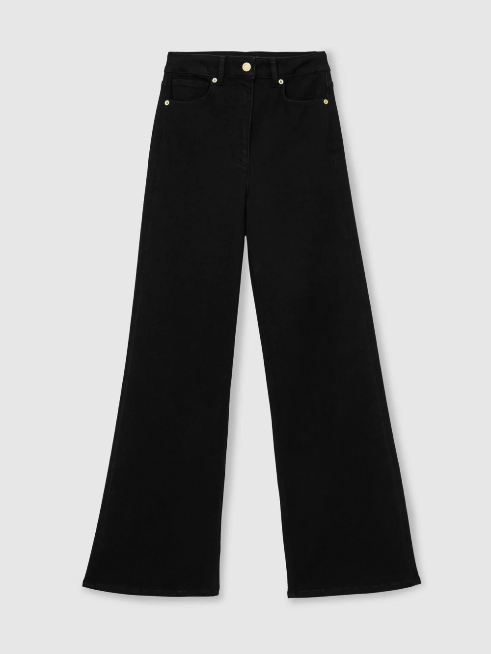 Reiss Black Petite Cotton- Wide-leg Jeans, view 2