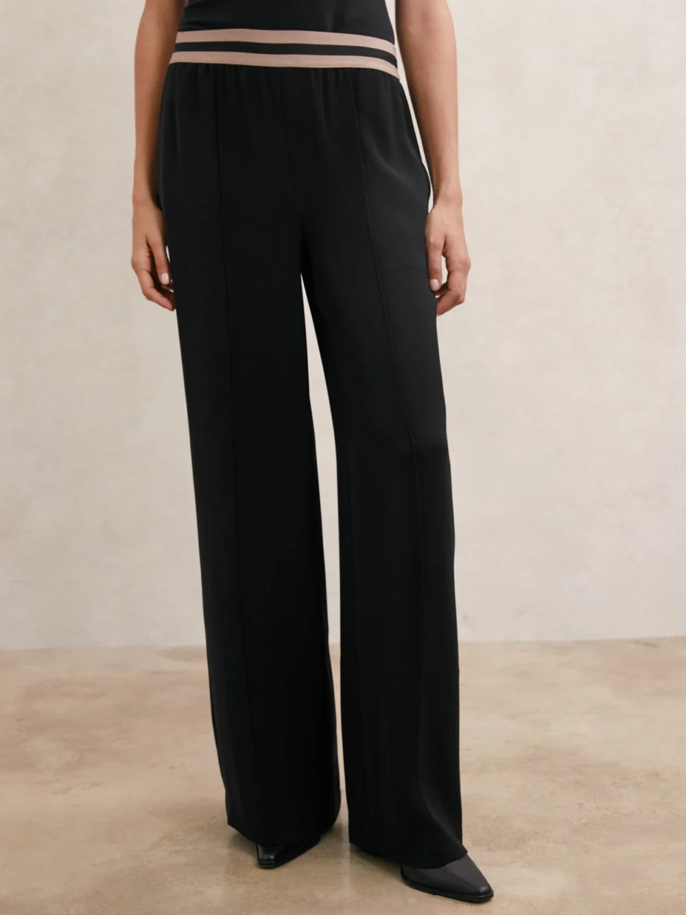 Reiss Black Petite Elasticated-waist Wide-leg Trousers, view 4