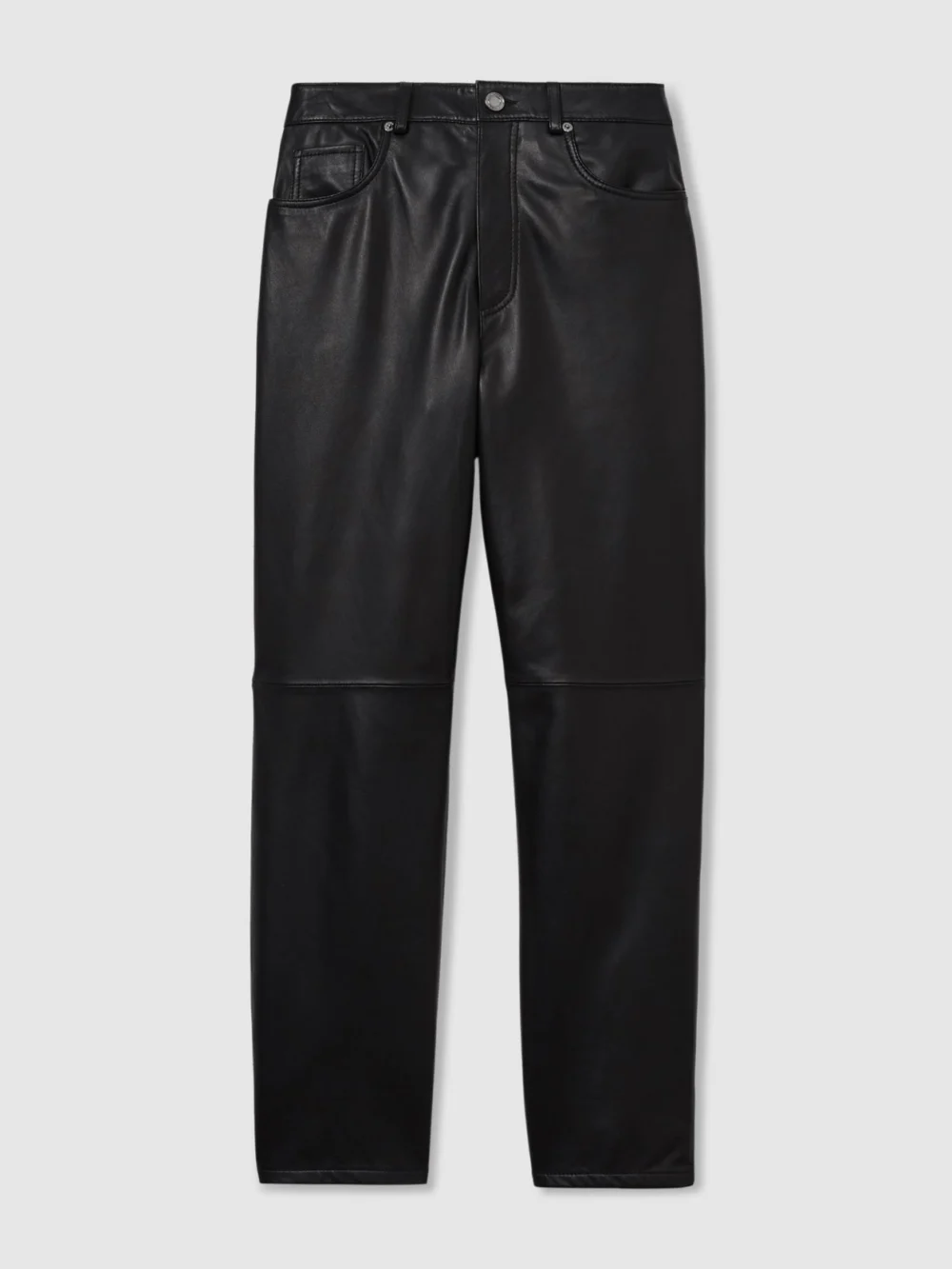 Reiss Black Petite Leather Slim-leg Trousers, view 2