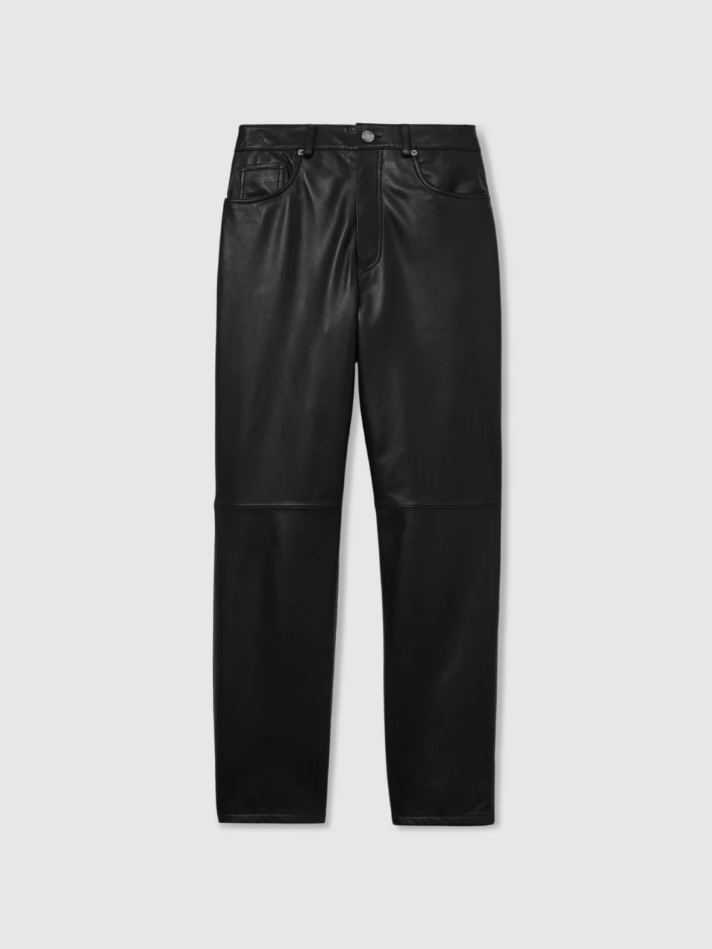 Reiss Black Petite Leather Slim-leg Trousers, view 6