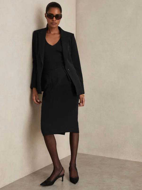 Reiss Black Petite Midi Suit Skirt