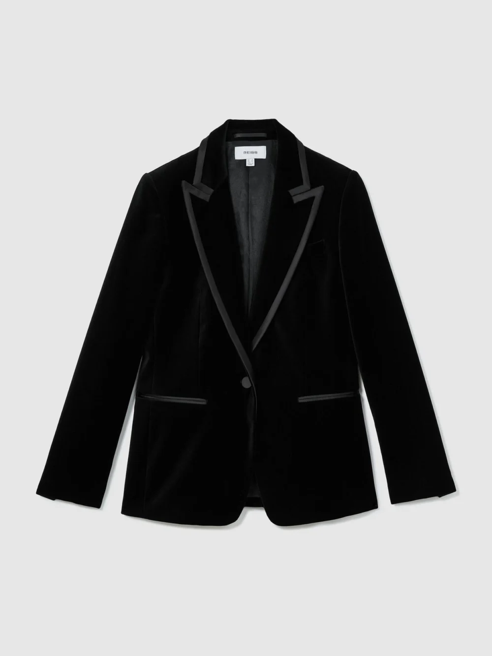 Reiss Black Petite Velvet Satin-trim Single-breasted Suit Blazer, view 6