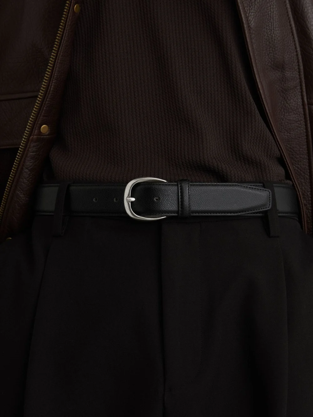 Reiss Black Pierced-leather Curved-buckle Belt
