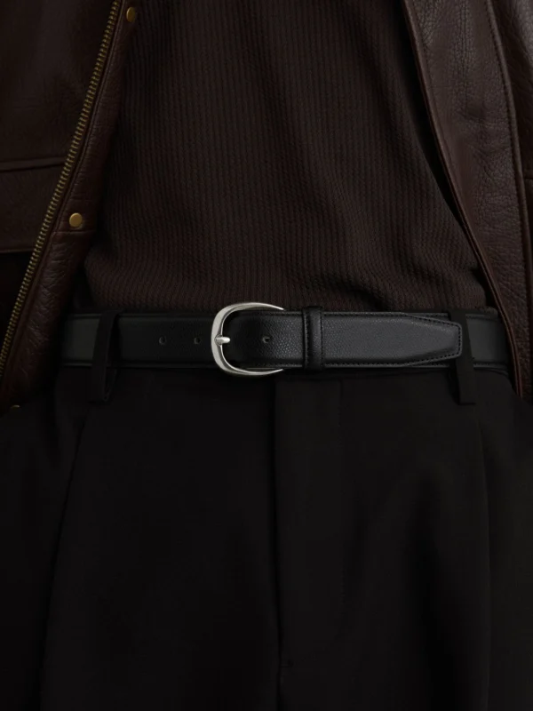 Reiss Black Pierced-leather Curved-buckle Belt