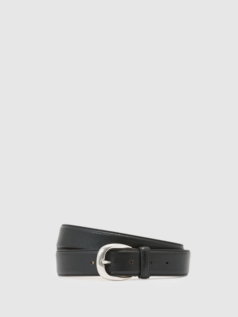 Reiss Black Pierced-leather Curved-buckle Belt, view 2