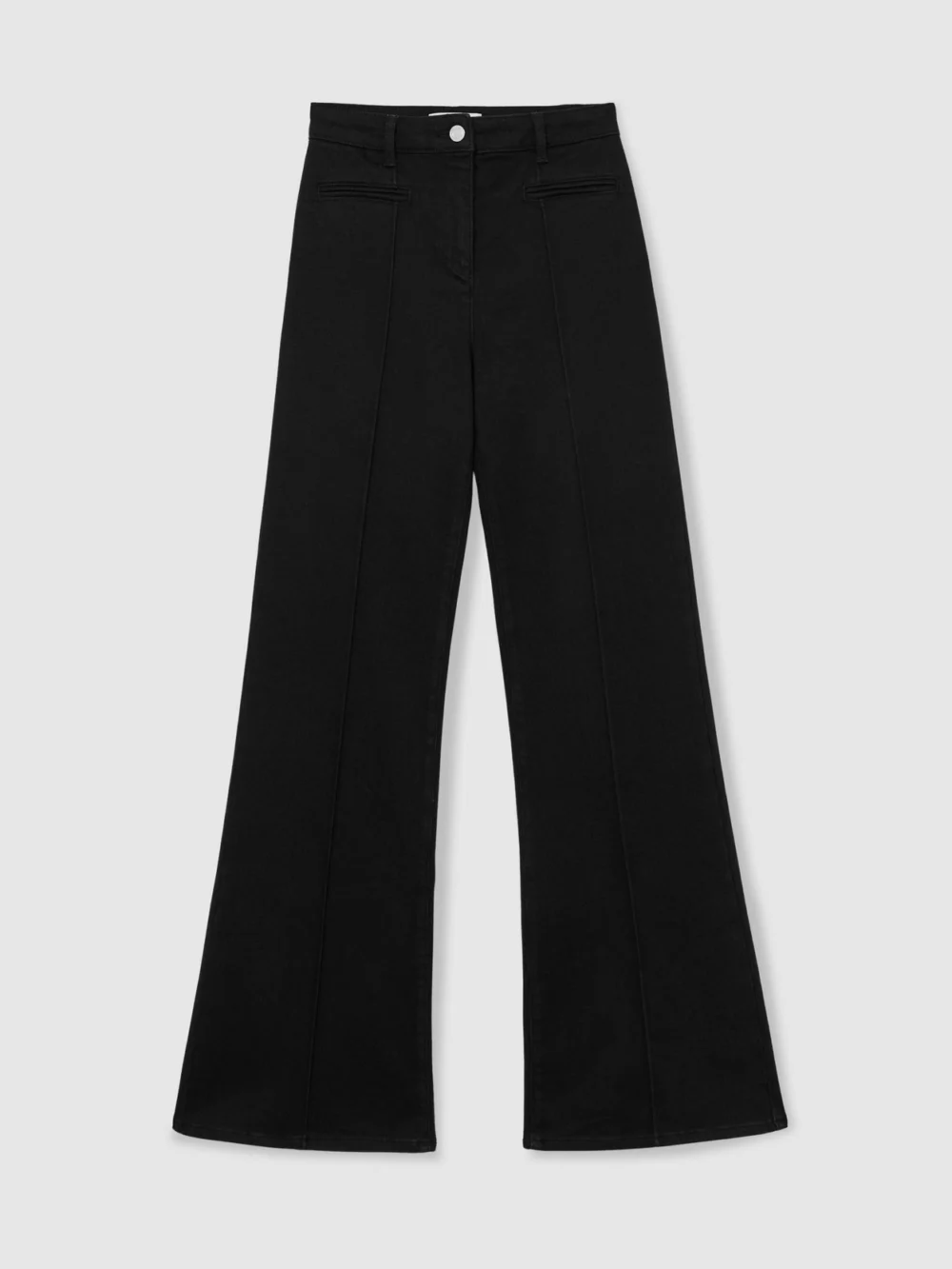 Reiss Black Pintuck-detail Flared Jeans, view 6