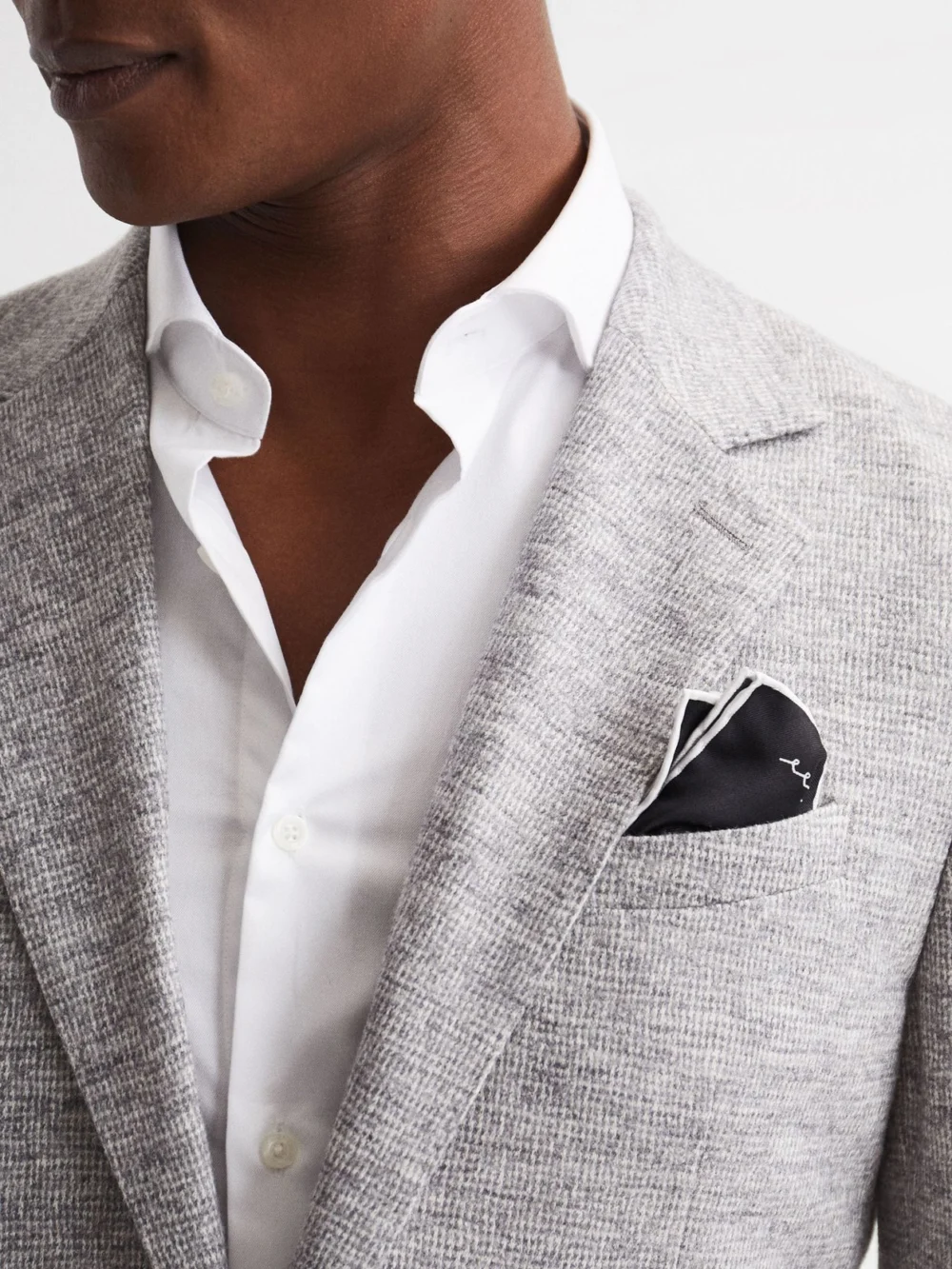 Reiss Black Plain Silk Pocket Square, view 3