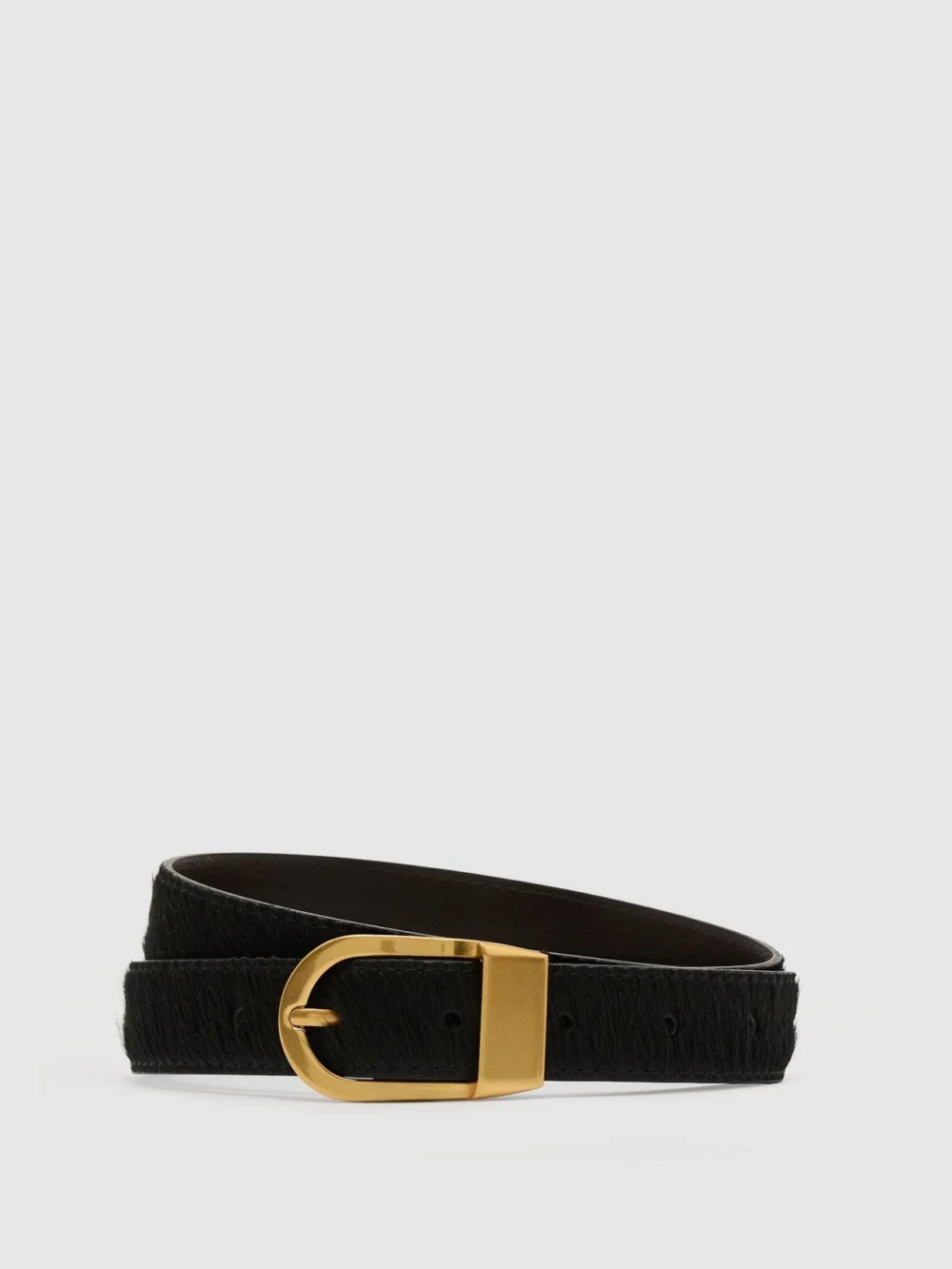 Reiss Black Pony Hair-effect Leather Belt, view 3