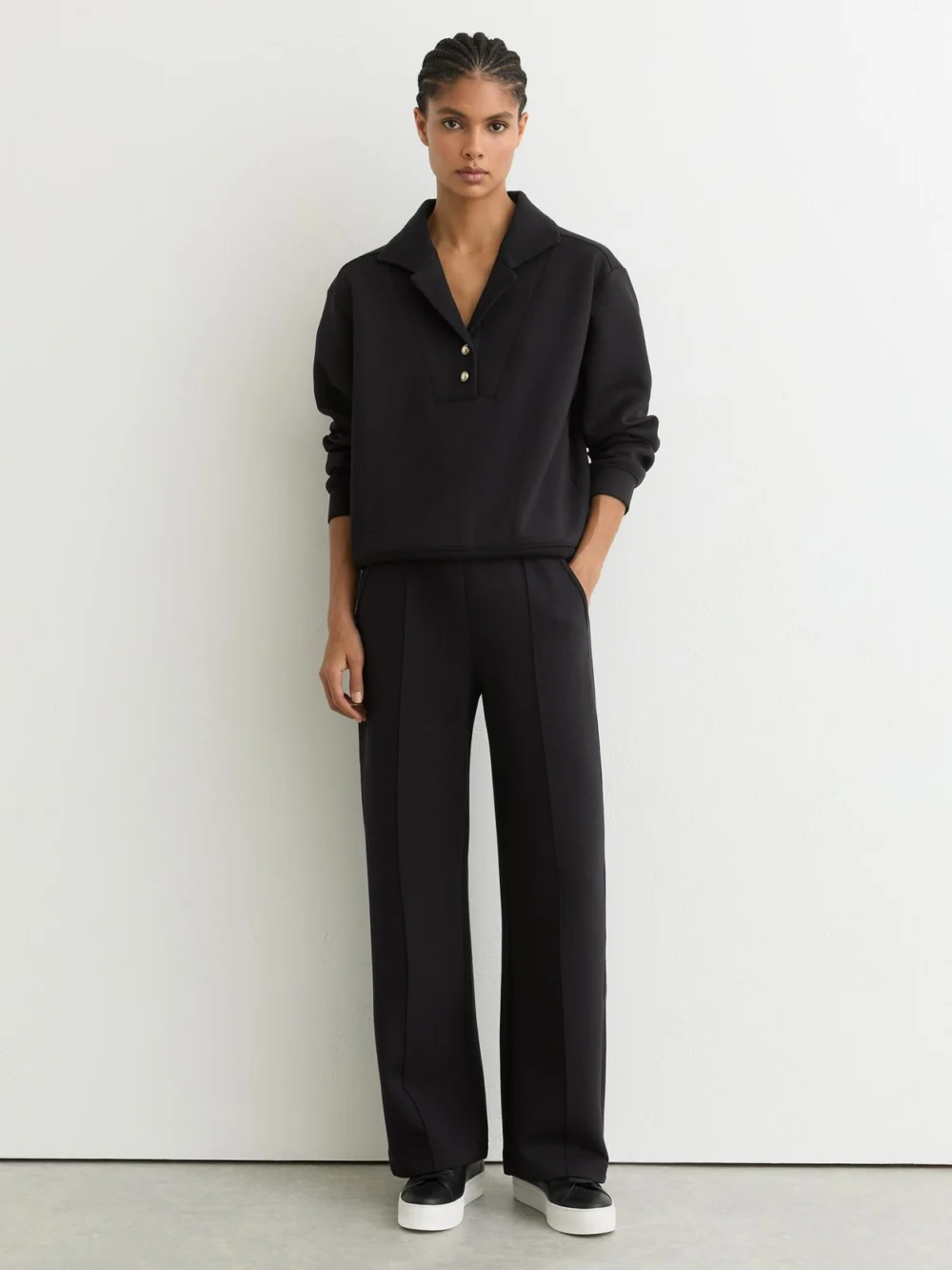 Reiss Black Premium Interlock Wide-leg Joggers