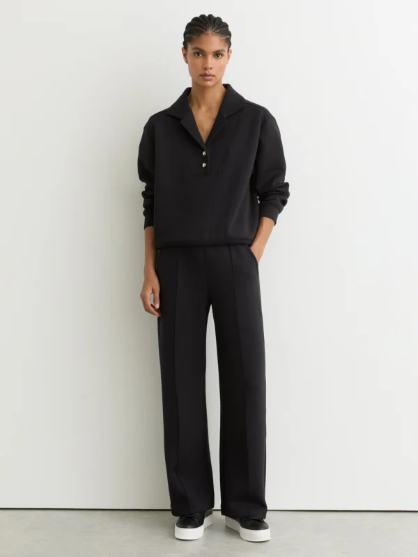 Reiss Black Premium Interlock Wide-leg Joggers
