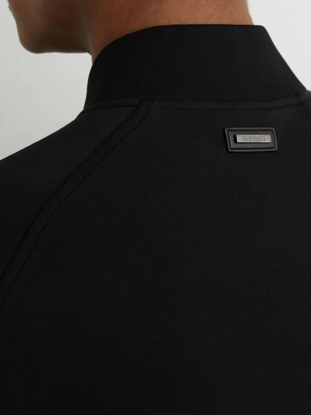 Reiss Black Quilted Hybrid Bomber Jacket, view 4