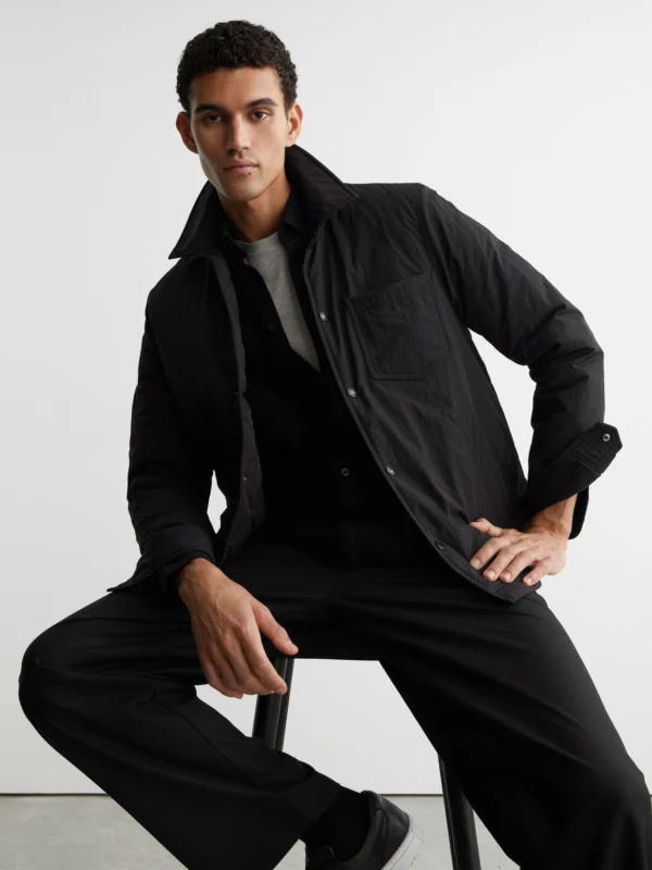 Reiss Black Quilted Press-stud Overshirt